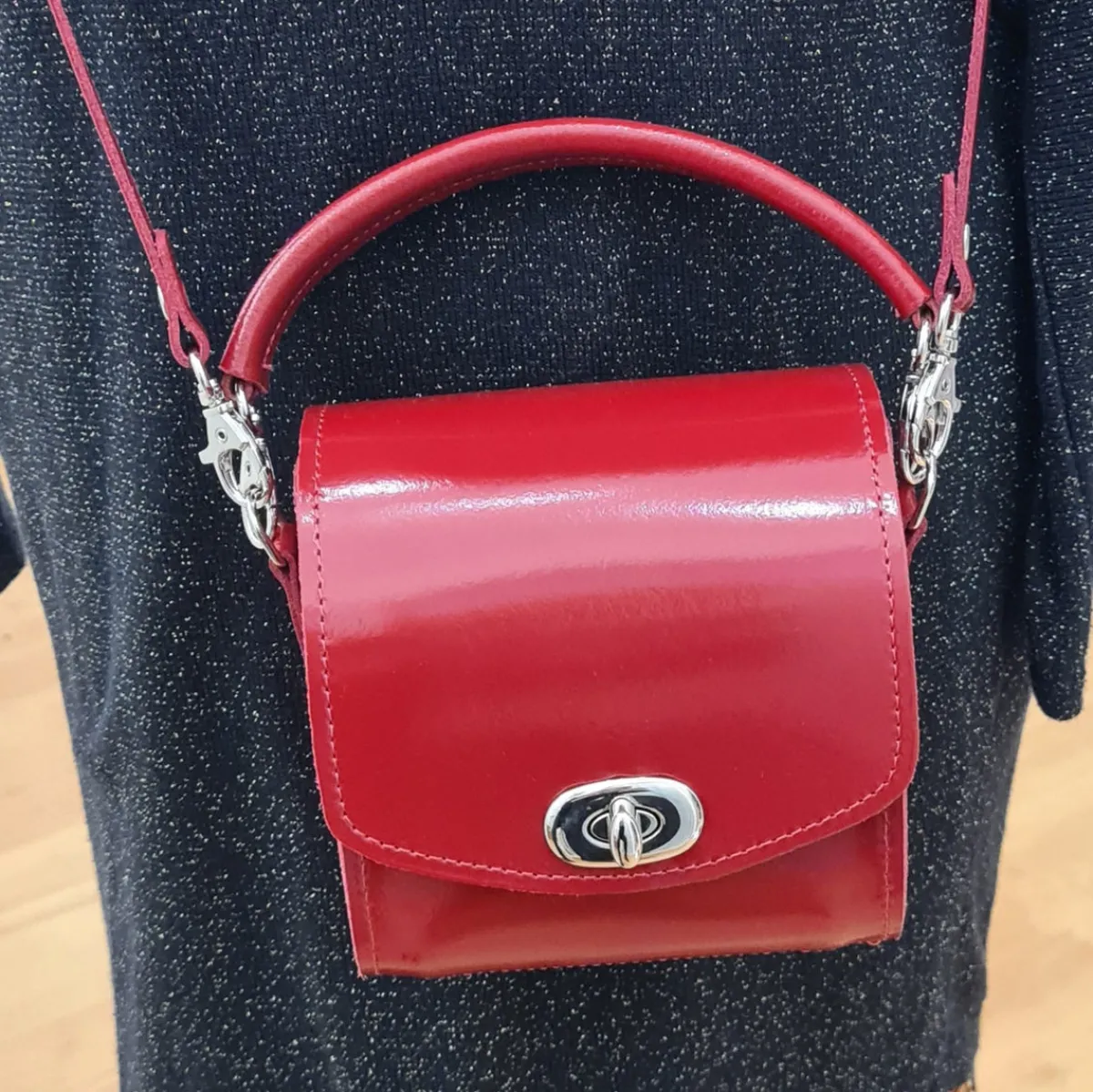 Zatchels Bauble Handmade High Shine Leather Handbag - Red><noscript><img width=