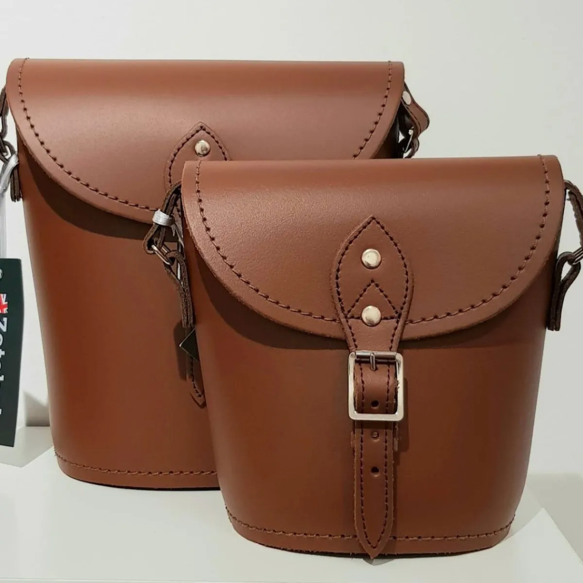 Zatchels Handmade Leather Barrel Bag - Chestnut><noscript><img width=