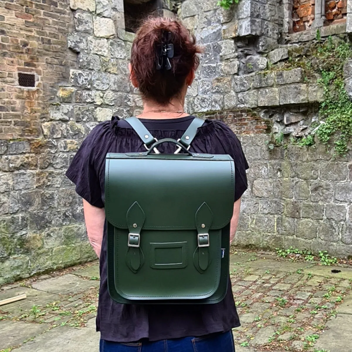 Zatchels Handmade Leather City Backpack - Ivy Green><noscript><img width=