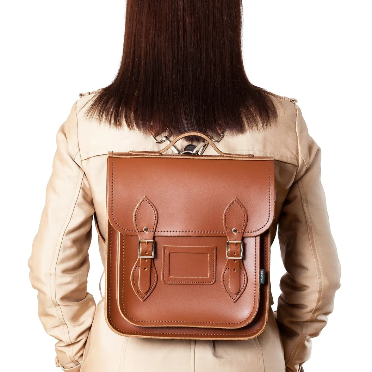 Zatchels Handmade Leather City Backpack - Chestnut><noscript><img width=