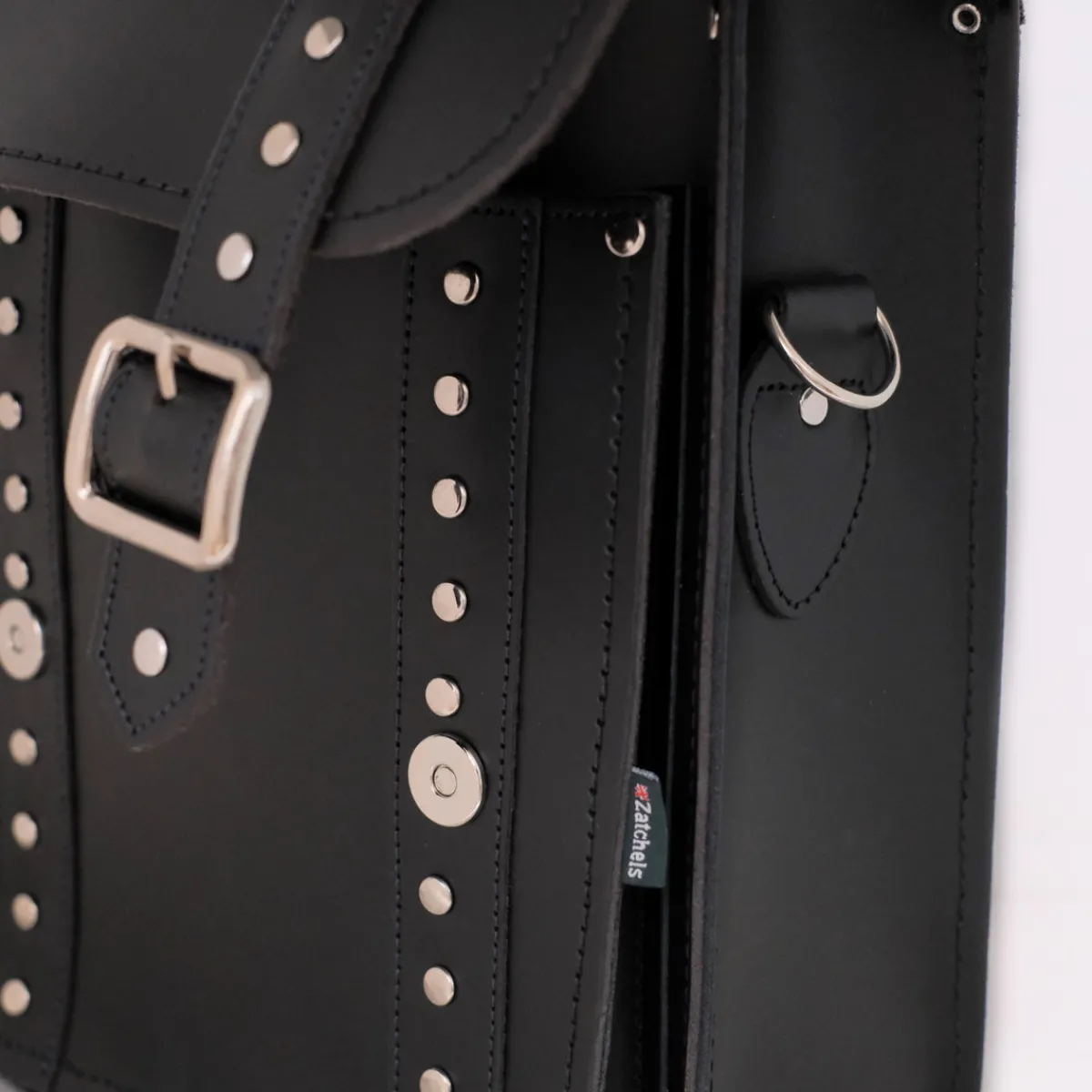 Zatchels Handmade Leather City Backpack - Black Gothic Studded><noscript><img width=