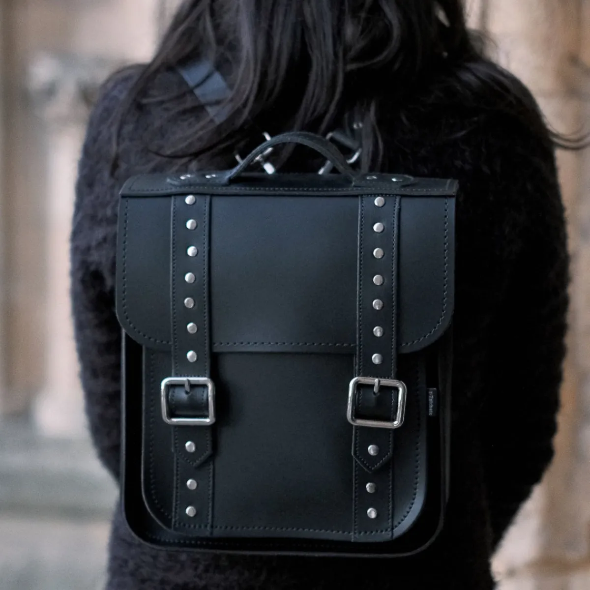 Zatchels Handmade Leather City Backpack - Black Gothic Studded><noscript><img width=