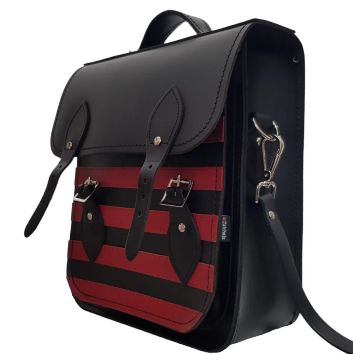 Zatchels Handmade Leather City Backpack - Gothic Striped Red & Black>Women Backpacks|Backpacks