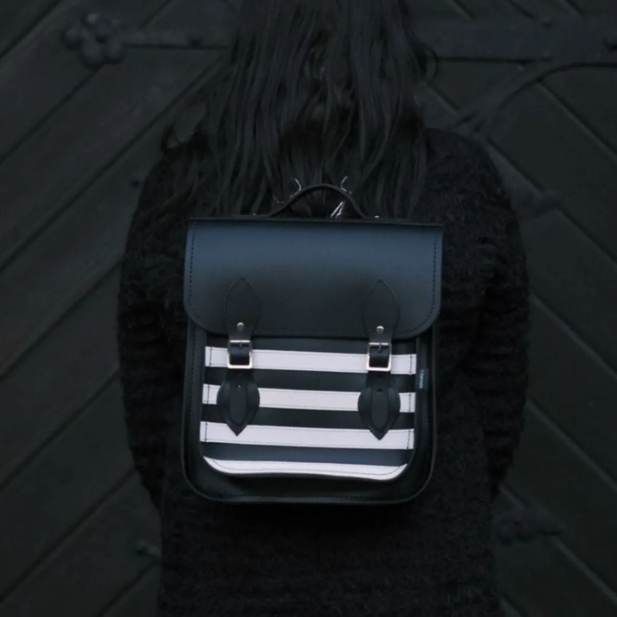 Zatchels Handmade Leather City Backpack - Gothic Striped White & Black><noscript><img width=