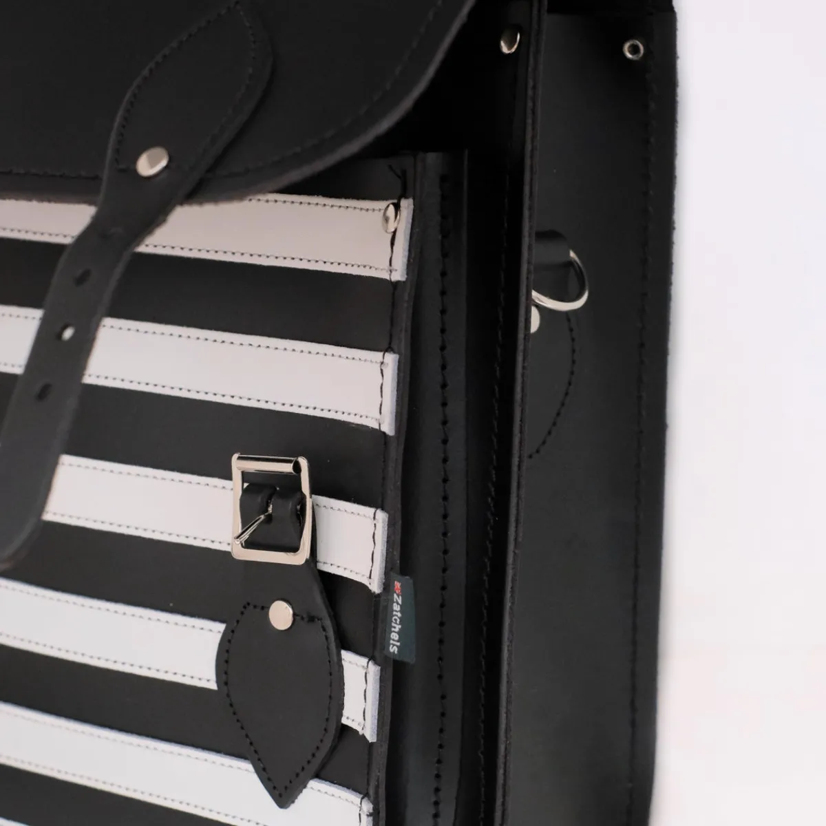 Zatchels Handmade Leather City Backpack - Gothic Striped White & Black><noscript><img width=