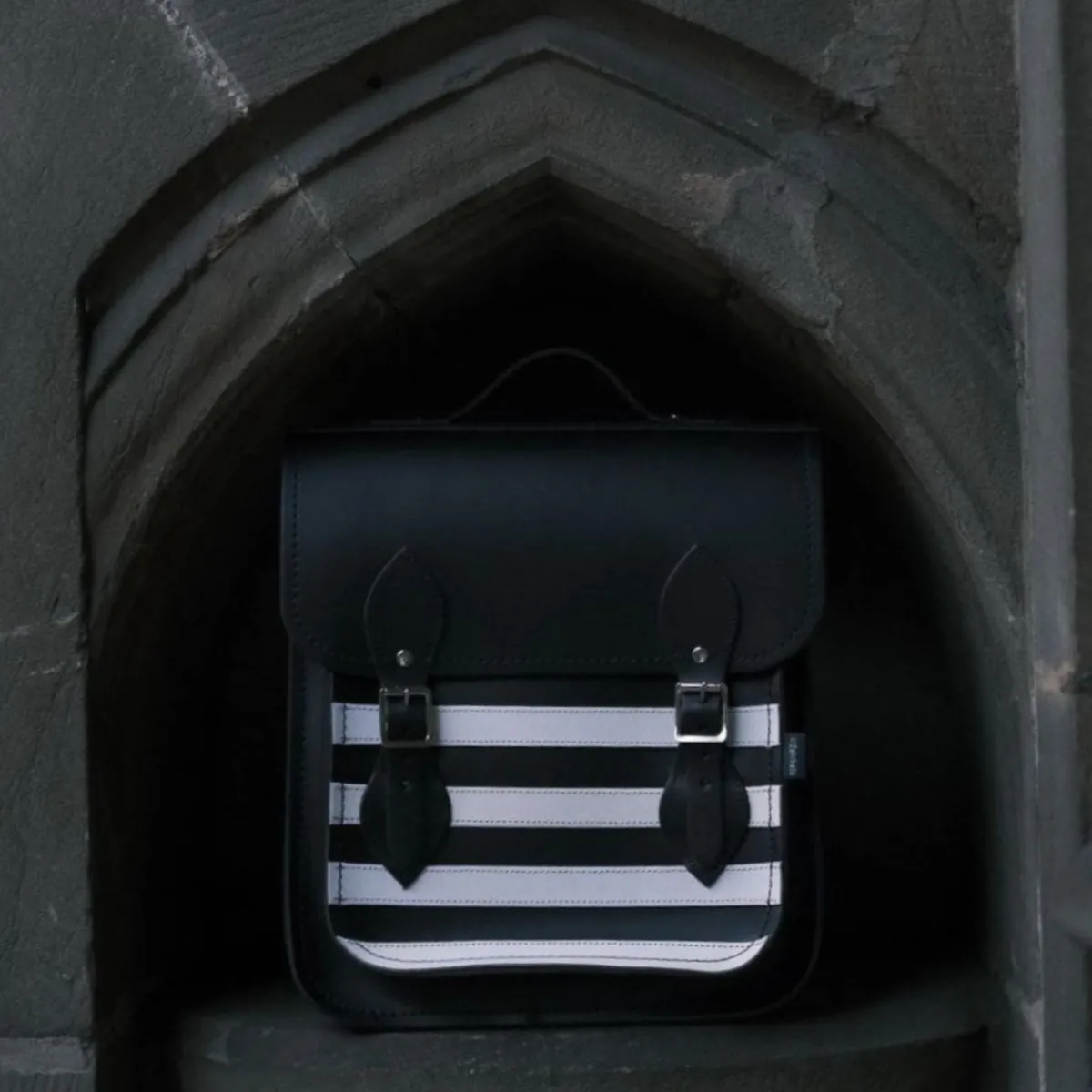 Zatchels Handmade Leather City Backpack - Gothic Striped White & Black><noscript><img width=