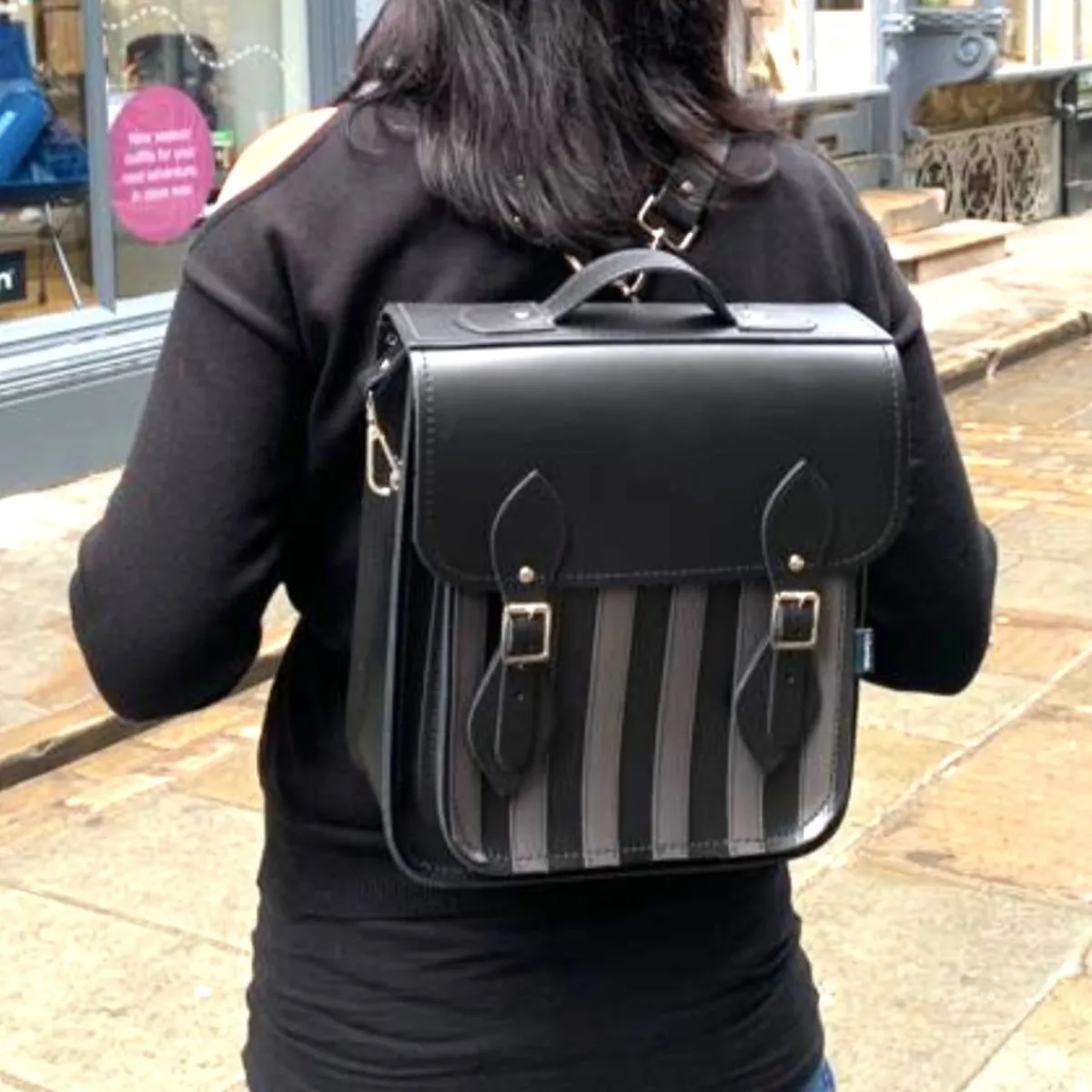 Zatchels Handmade Leather City Backpack - Gothic Striped Grey & Black><noscript><img width=