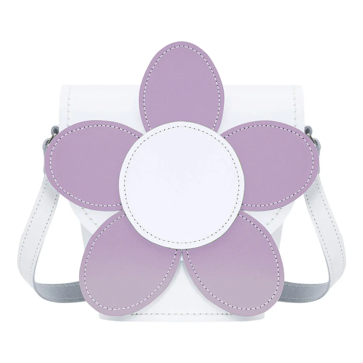 Zatchels Handmade Leather Daisy Barrel Bag - White & Violet>Women Barrel Bags