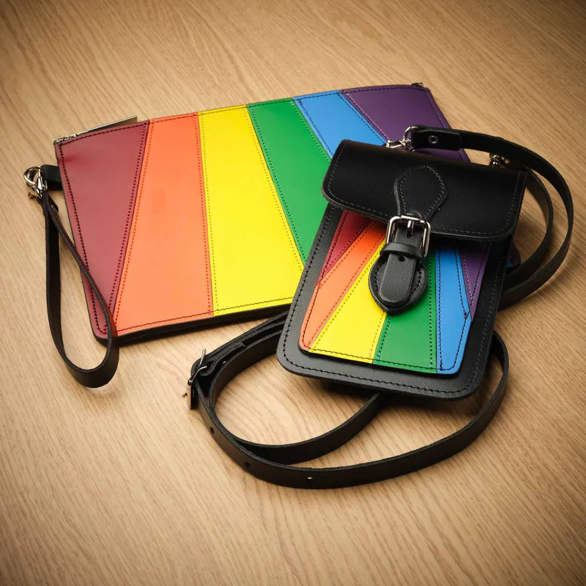 Zatchels Handmade Leather Folio Case Small - Pride Rainbow><noscript><img width=