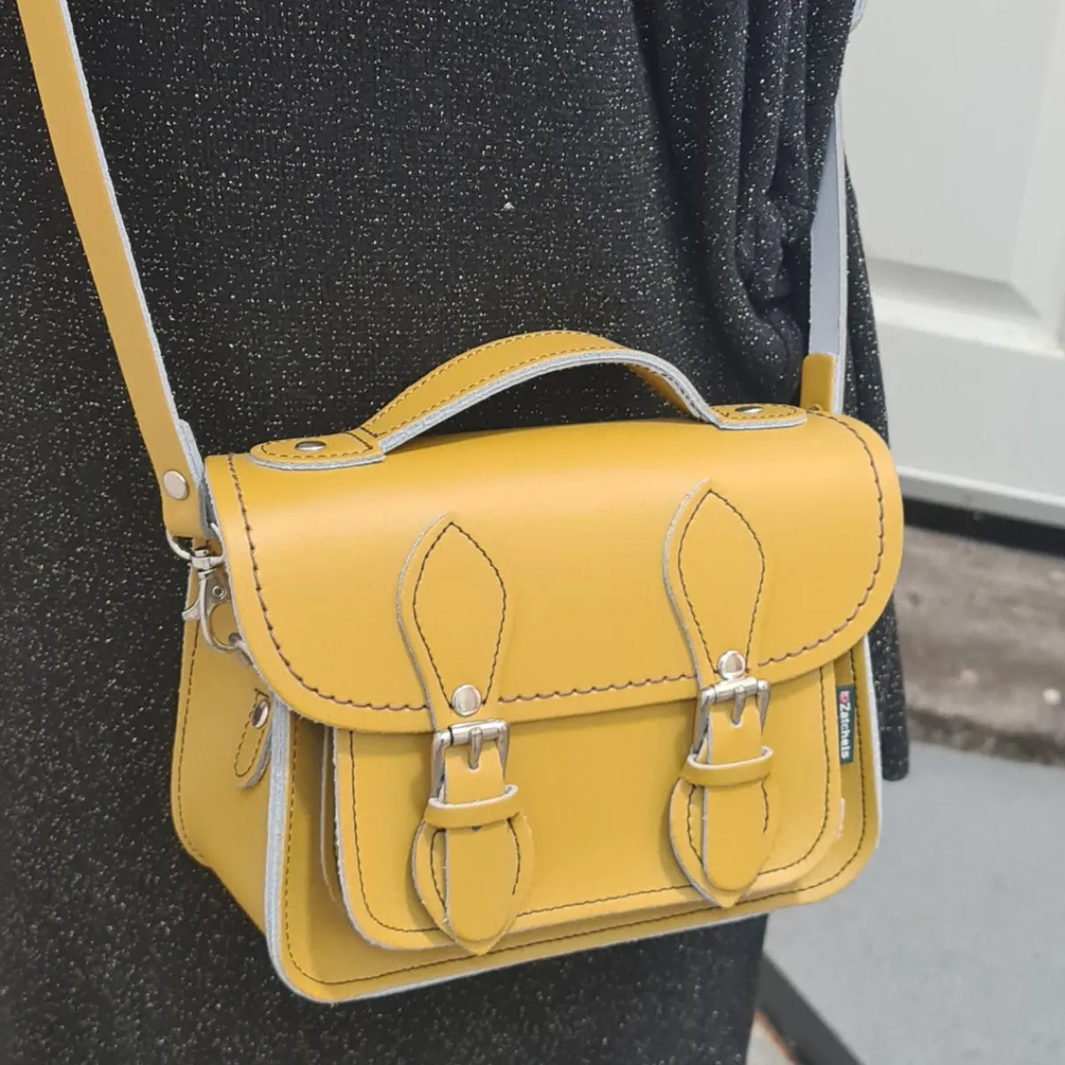 Zatchels Handmade Leather Micro Satchel - Yellow Ochre><noscript><img width=