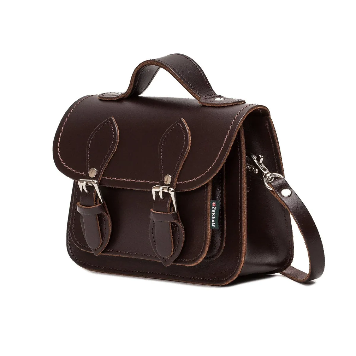 Zatchels Handmade Leather Micro Satchel - Dark Brown><noscript><img width=