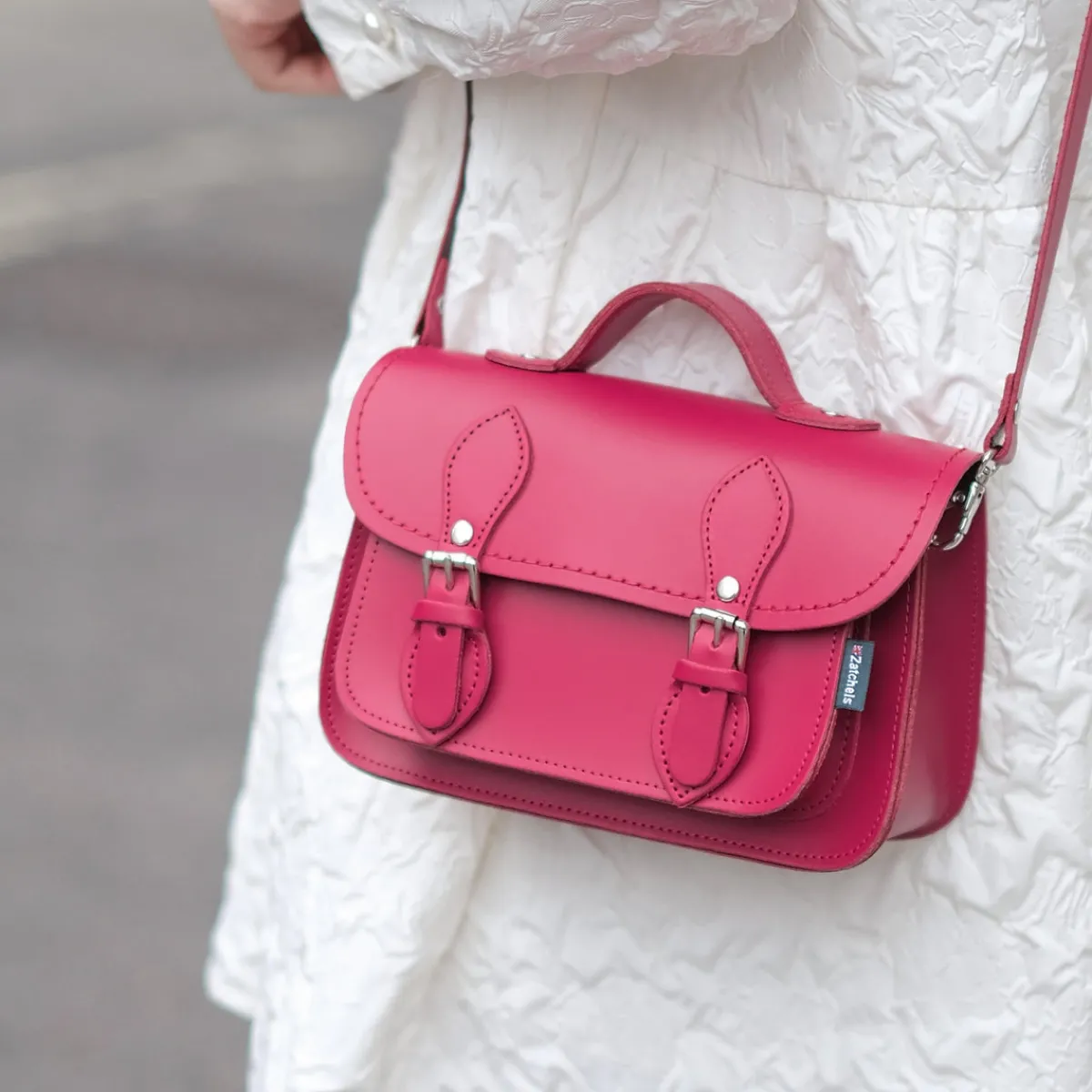 Zatchels Handmade Leather Micro Satchel - Magenta><noscript><img width=
