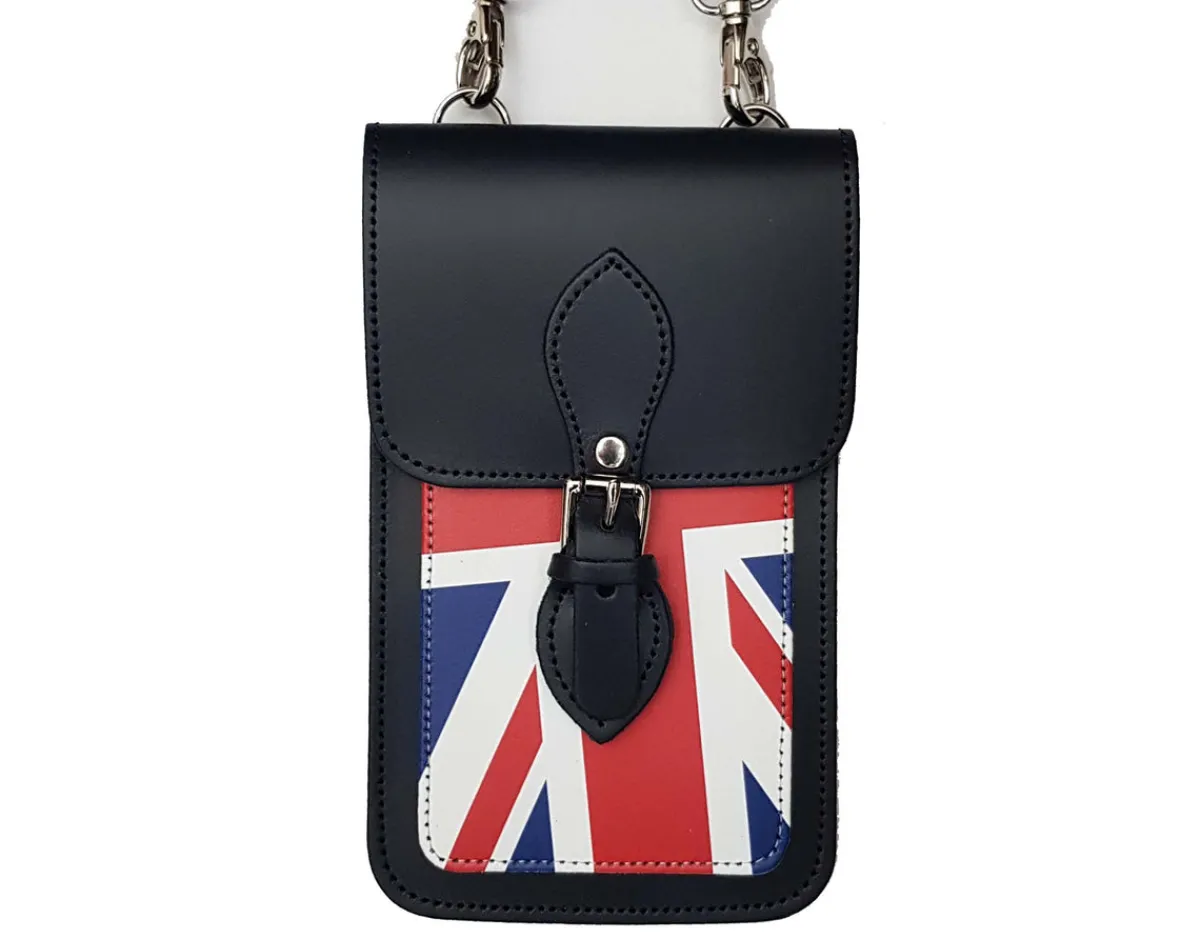 Zatchels Handmade Leather Mobile Phone Pouch Plus - Union Jack - Navy Blue>Women Phone Bags|Men's Phone Bags
