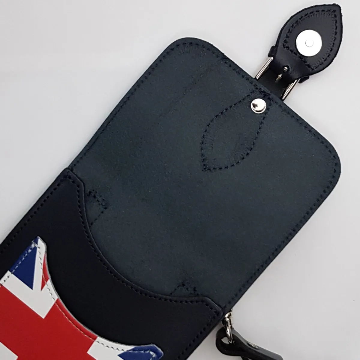 Zatchels Handmade Leather Mobile Phone Pouch Plus - Union Jack - Navy Blue><noscript><img width=