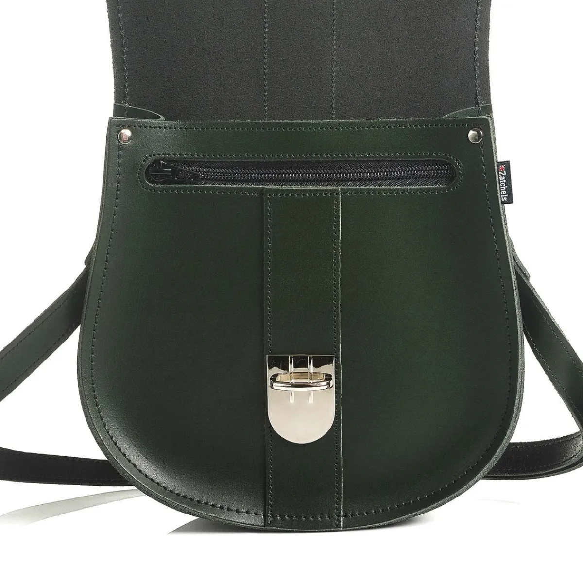 Zatchels Handmade Leather Pushlock Saddle Bag - Ivy Green><noscript><img width=