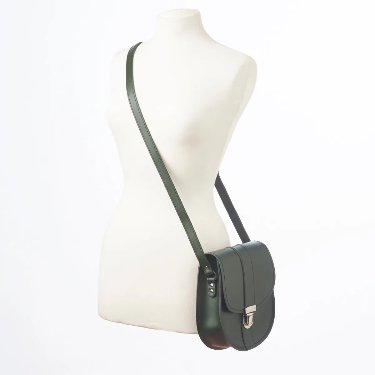 Zatchels Handmade Leather Pushlock Saddle Bag - Ivy Green><noscript><img width=