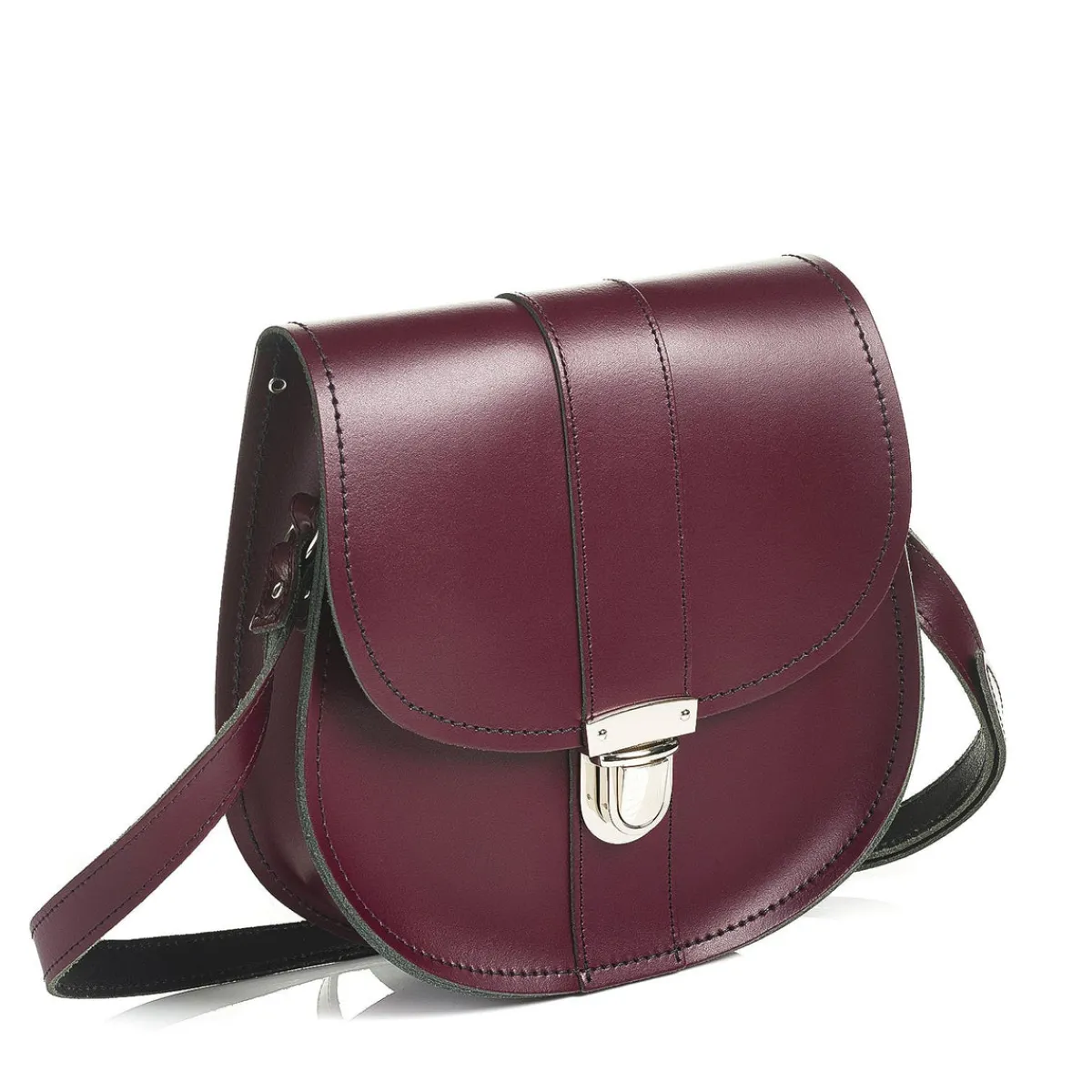 Zatchels Handmade Leather Pushlock Saddle Bag - Marsala Red>Women Saddle Bags
