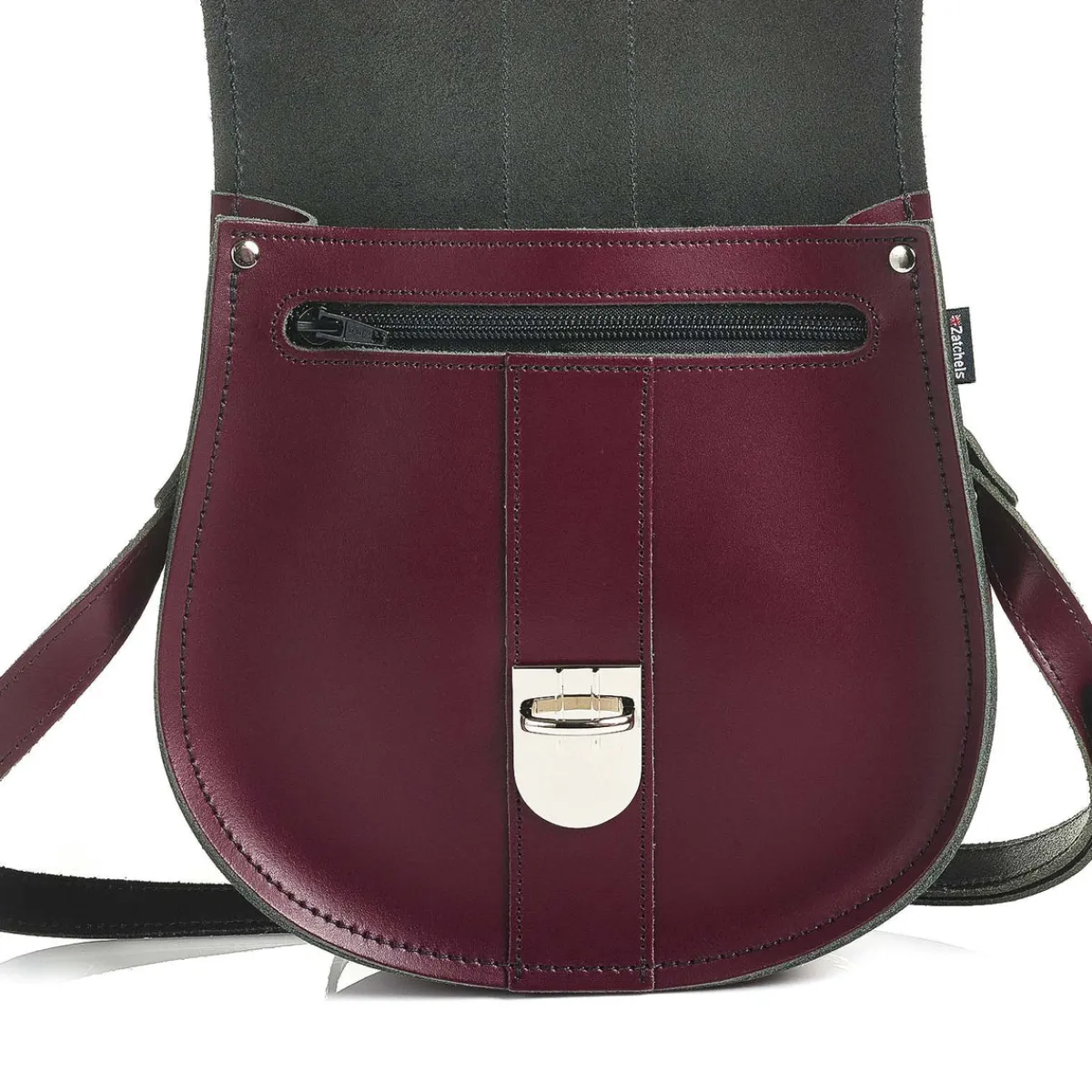 Zatchels Handmade Leather Pushlock Saddle Bag - Marsala Red><noscript><img width=