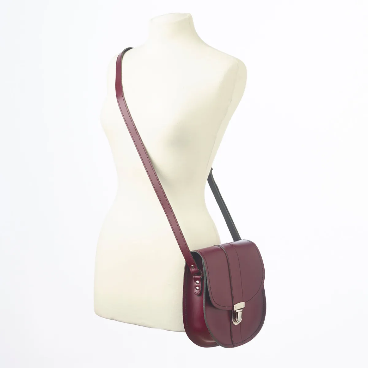 Zatchels Handmade Leather Pushlock Saddle Bag - Marsala Red><noscript><img width=