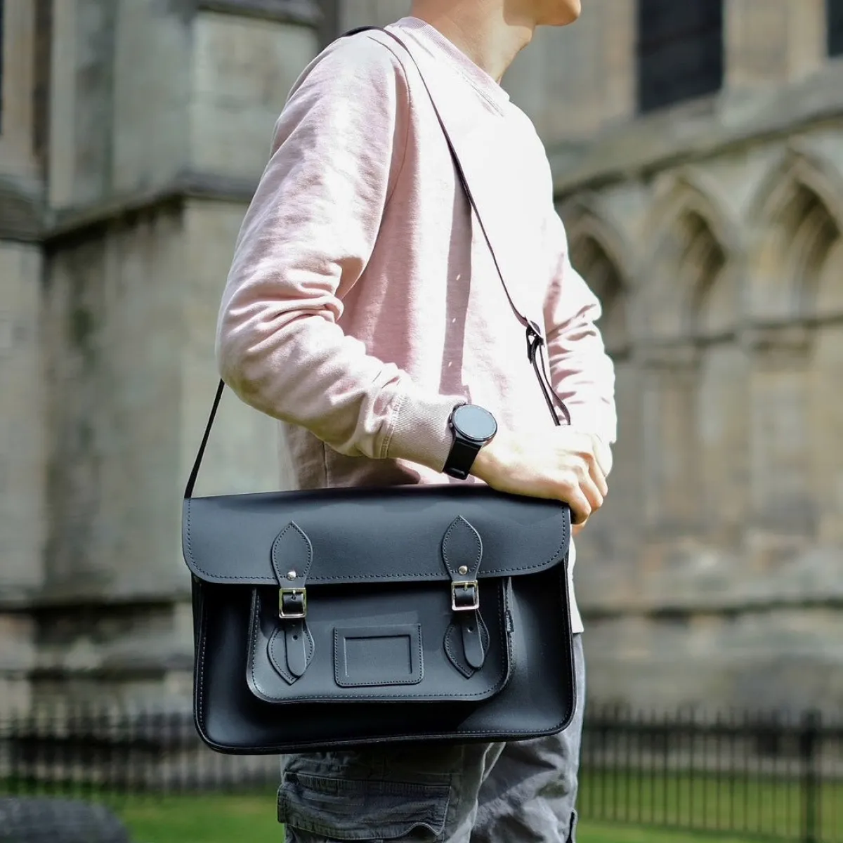 Zatchels Handmade Leather Satchel - Black><noscript><img width=
