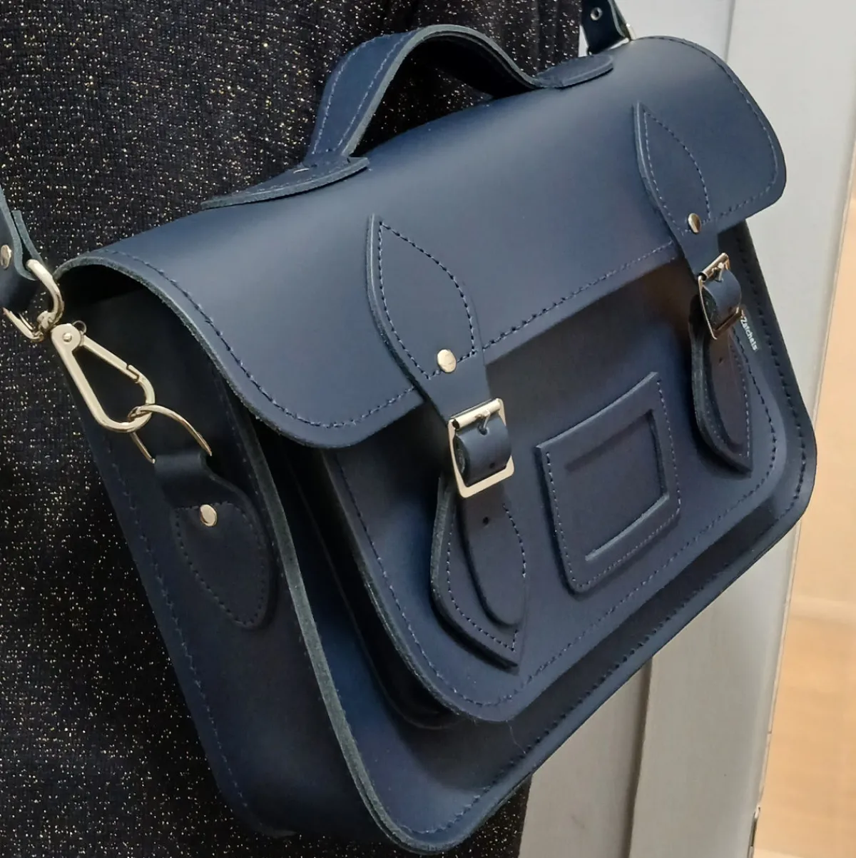 Zatchels Handmade Leather Satchel - Navy Blue><noscript><img width=