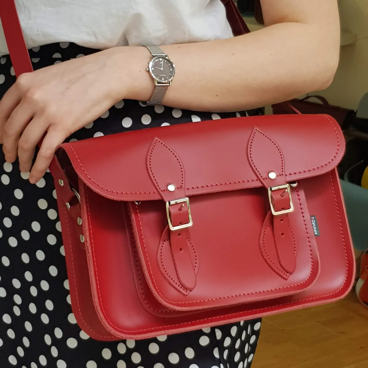 Zatchels Handmade Leather Satchel - Red><noscript><img width=