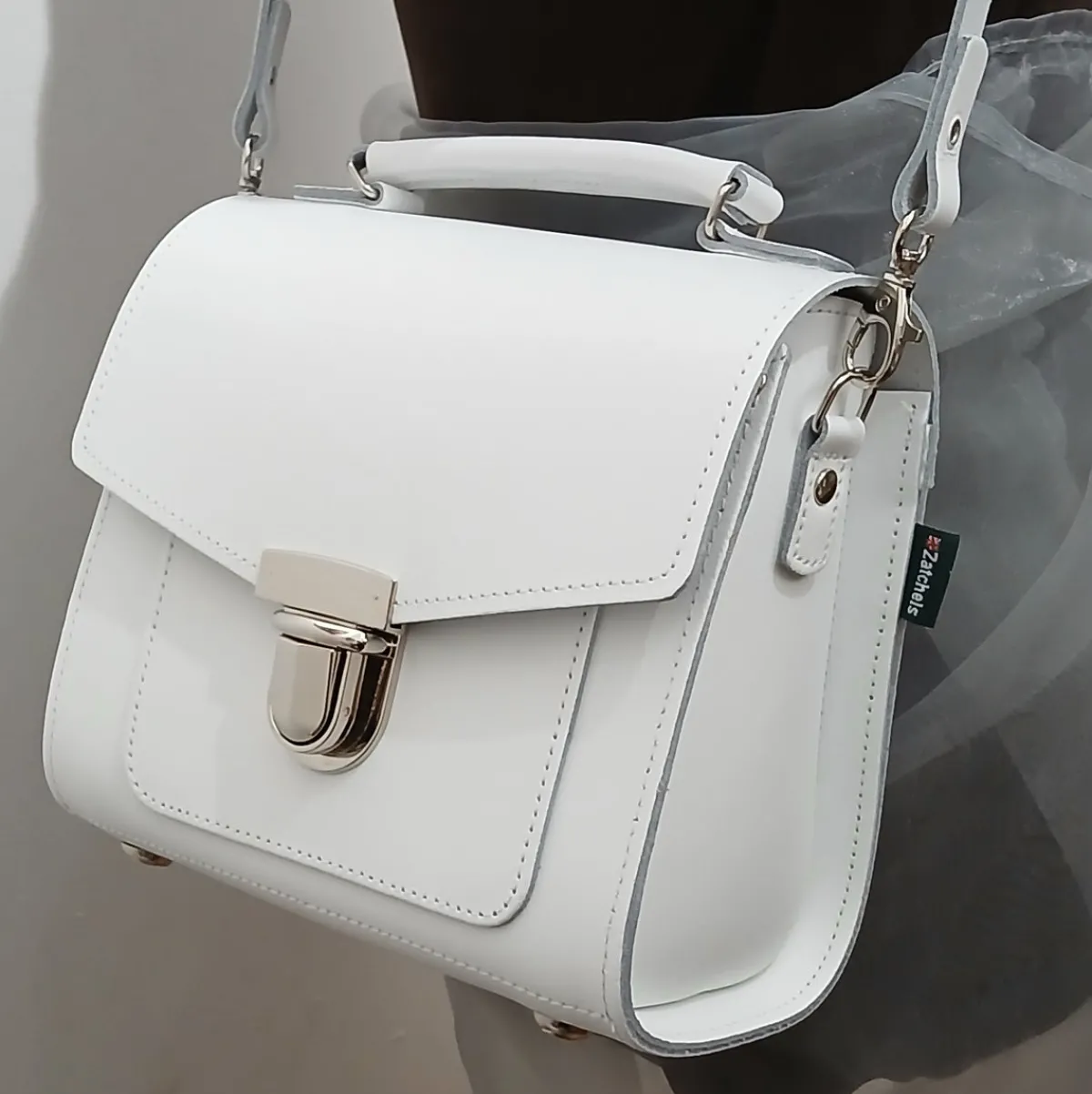 Zatchels Handmade Leather Sugarcube Handbag - White><noscript><img width=