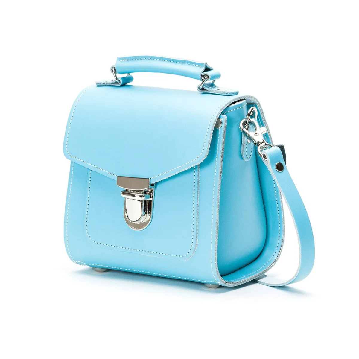 Zatchels Handmade Leather Sugarcube Handbag - Pastel Baby Blue>Women Cross Body Bags|Sugarcubes