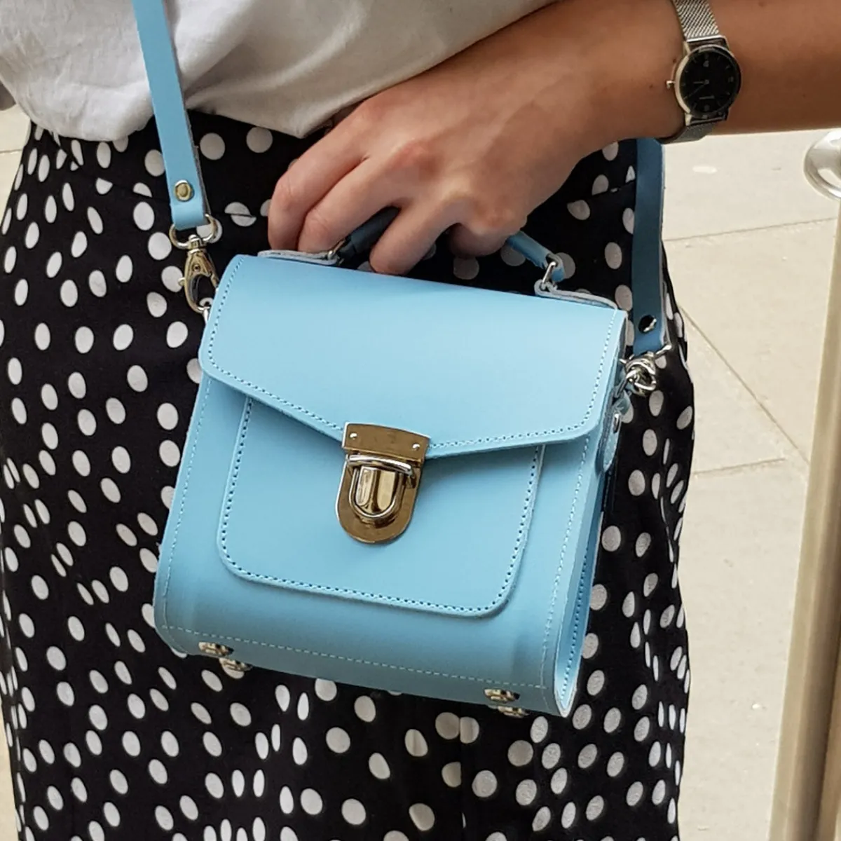 Zatchels Handmade Leather Sugarcube Handbag - Pastel Baby Blue><noscript><img width=