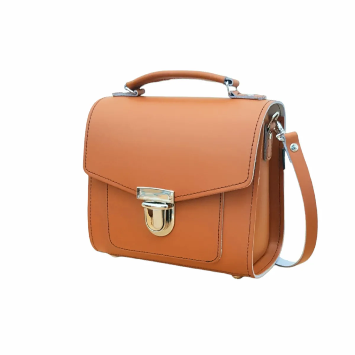 Zatchels Handmade Leather Sugarcube Handbag - Burnt Orange>Women Cross Body Bags|Sugarcubes