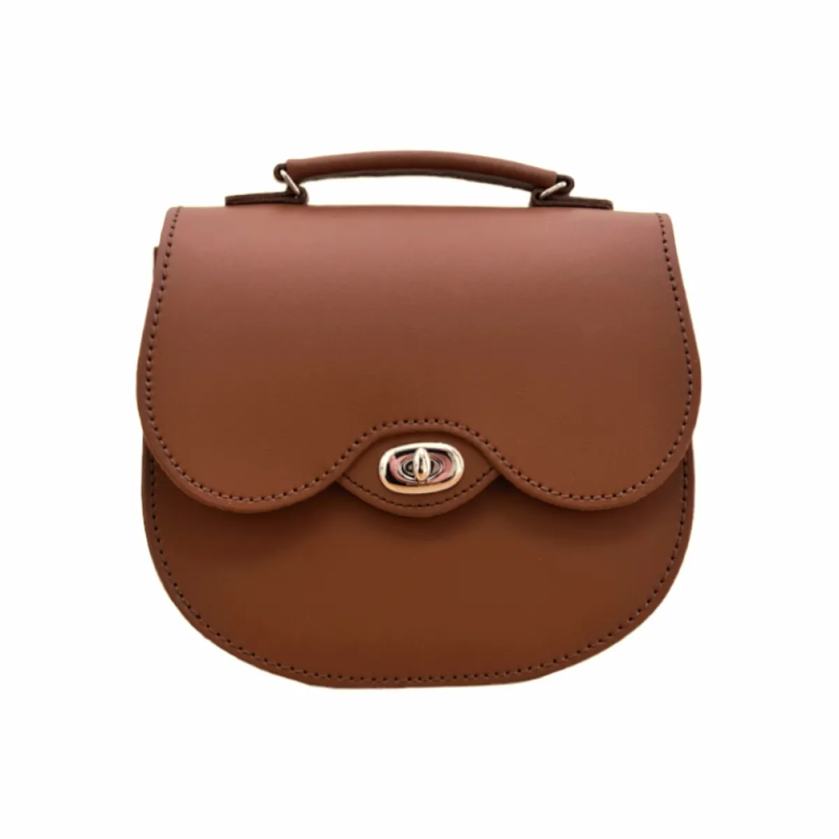 Zatchels Handmade Leather Twist Lock Saddle Bag - Chestnut>Women Saddle Bags|Twist Lock Saddle Bags