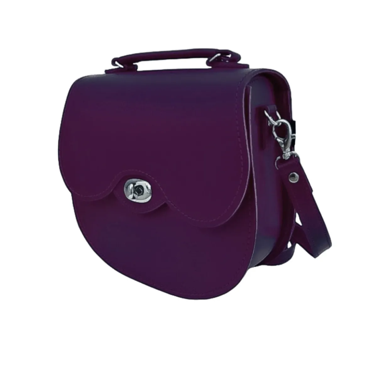 Zatchels Handmade Leather Twist Lock Saddle Bag - Purple>Women Saddle Bags|Twist Lock Saddle Bags