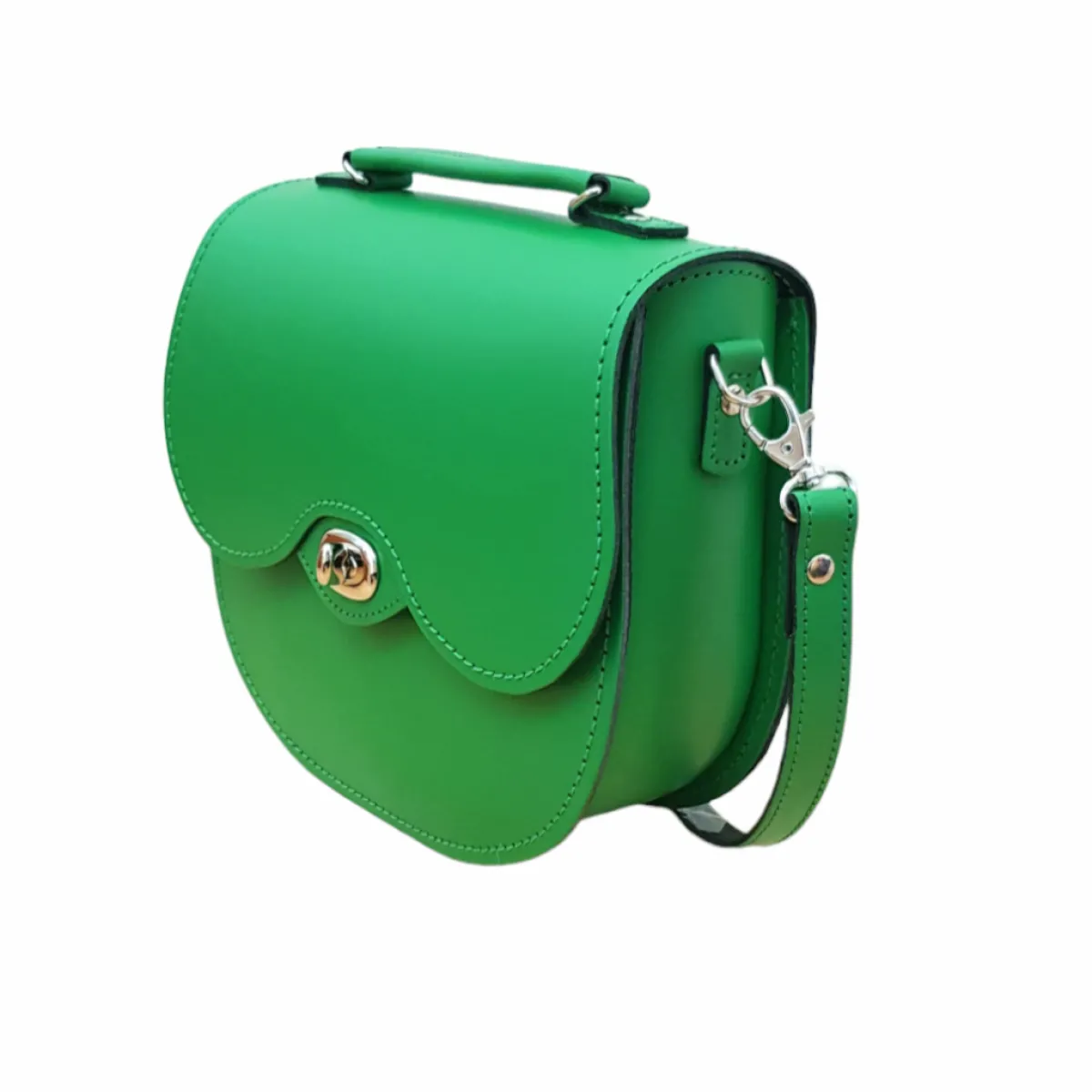 Zatchels Handmade Leather Twist Lock Saddle Bag - Green>Women Saddle Bags|Twist Lock Saddle Bags