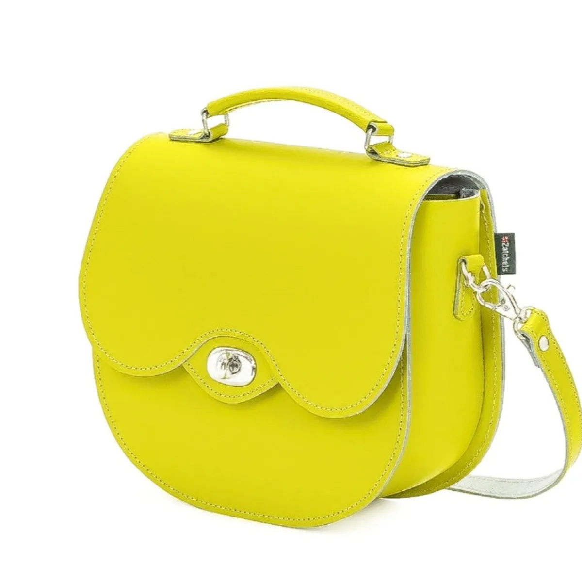 Zatchels Handmade Leather Twist Lock Saddle Bag - Pastel Daffodil Yellow>Women Saddle Bags|Twist Lock Saddle Bags