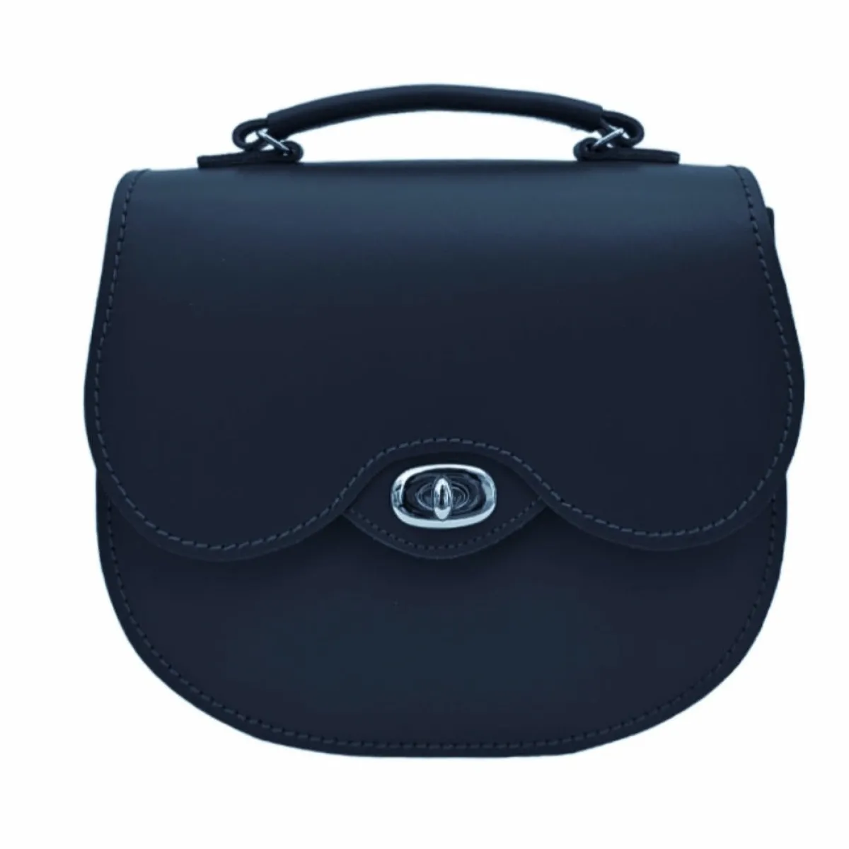 Zatchels Handmade Leather Twist Lock Saddle Bag - Navy>Women Saddle Bags|Twist Lock Saddle Bags