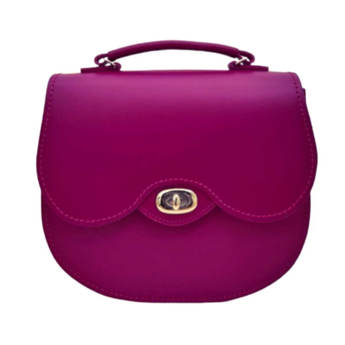 Zatchels Handmade Leather Twist Lock Saddle Bag - Magenta>Women Saddle Bags|Twist Lock Saddle Bags