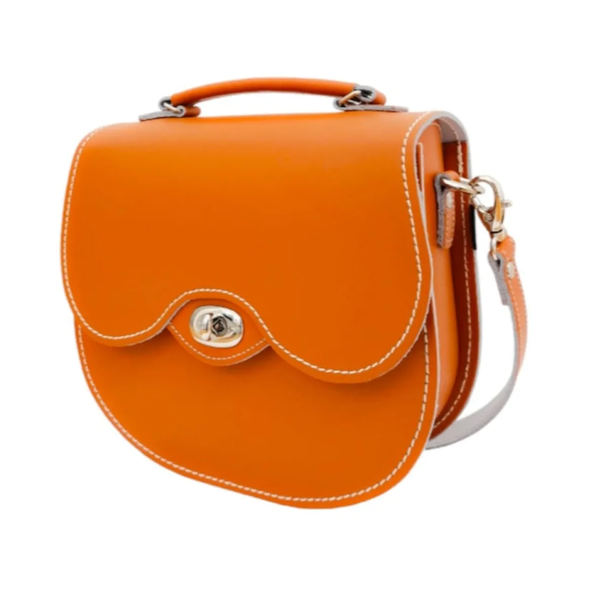 Zatchels Handmade Leather Twist Lock Saddle Bag - Orange>Women Saddle Bags|Twist Lock Saddle Bags