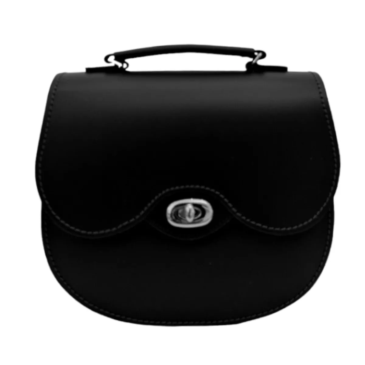 Zatchels Handmade Leather Twist Lock Saddle Bag - Black>Women Saddle Bags|Twist Lock Saddle Bags