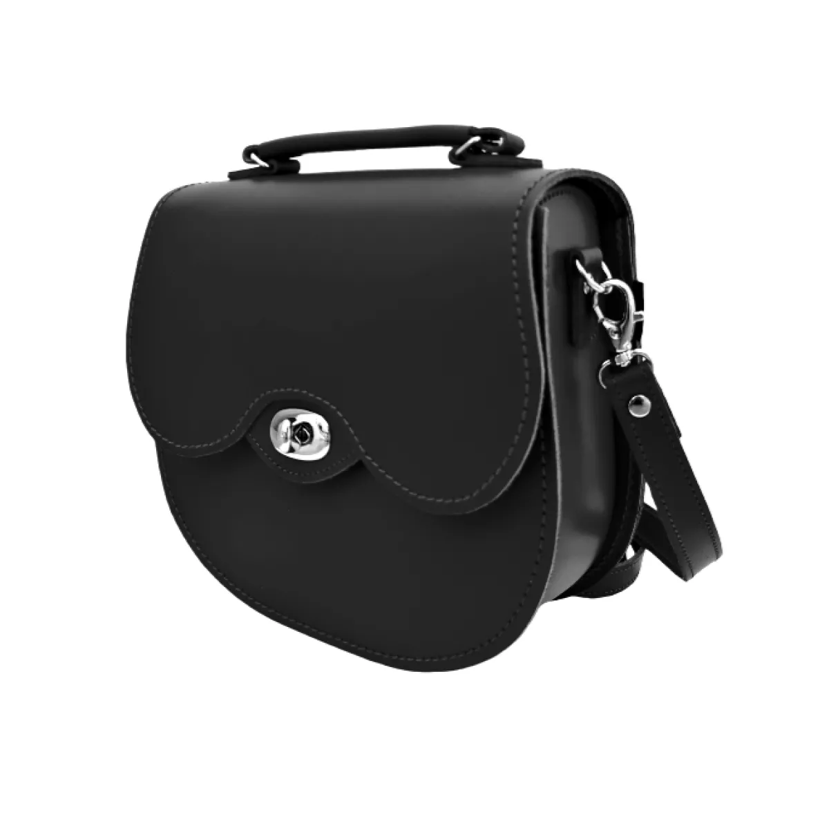 Zatchels Handmade Leather Twist Lock Saddle Bag - Black>Women Saddle Bags|Twist Lock Saddle Bags