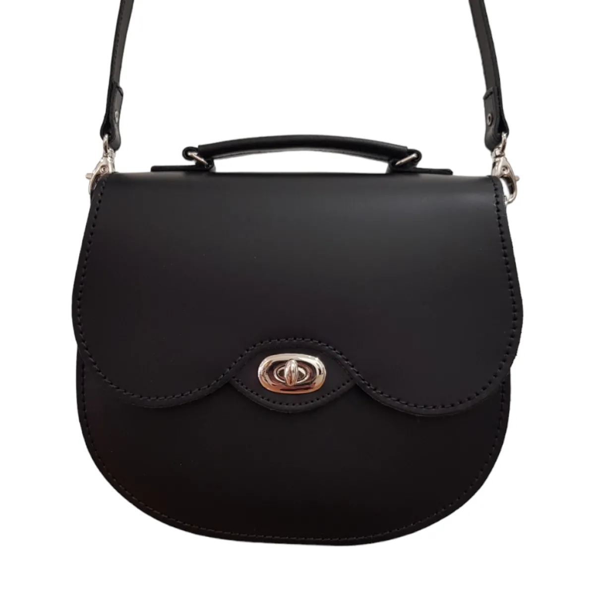 Zatchels Handmade Leather Twist Lock Saddle Bag - Black><noscript><img width=