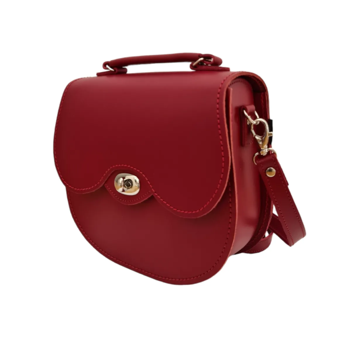 Zatchels Handmade Leather Twist Lock Saddle Bag - Red>Women Saddle Bags|Twist Lock Saddle Bags