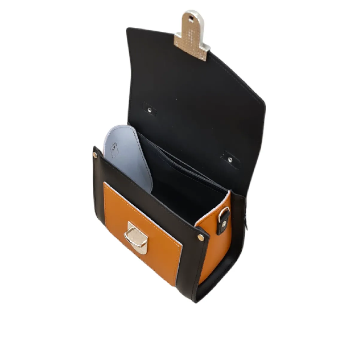 Zatchels Handmade Leather Two Tone Sugarcube Handbag Black - Burnt Orange><noscript><img width=