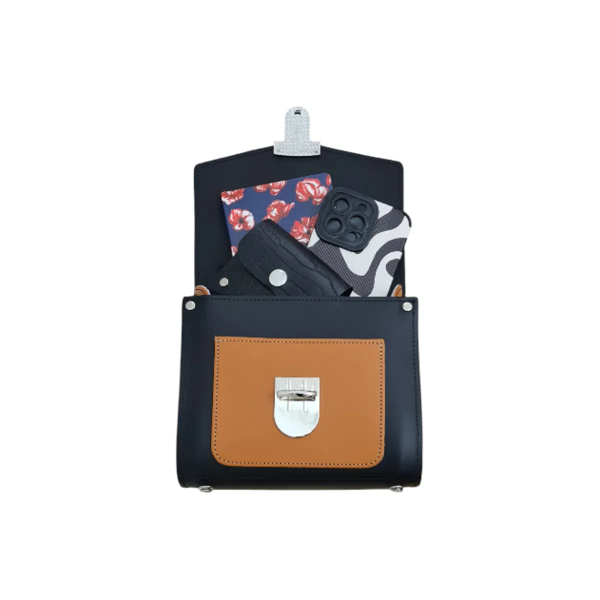 Zatchels Handmade Leather Two Tone Sugarcube Handbag Black - Burnt Orange><noscript><img width=