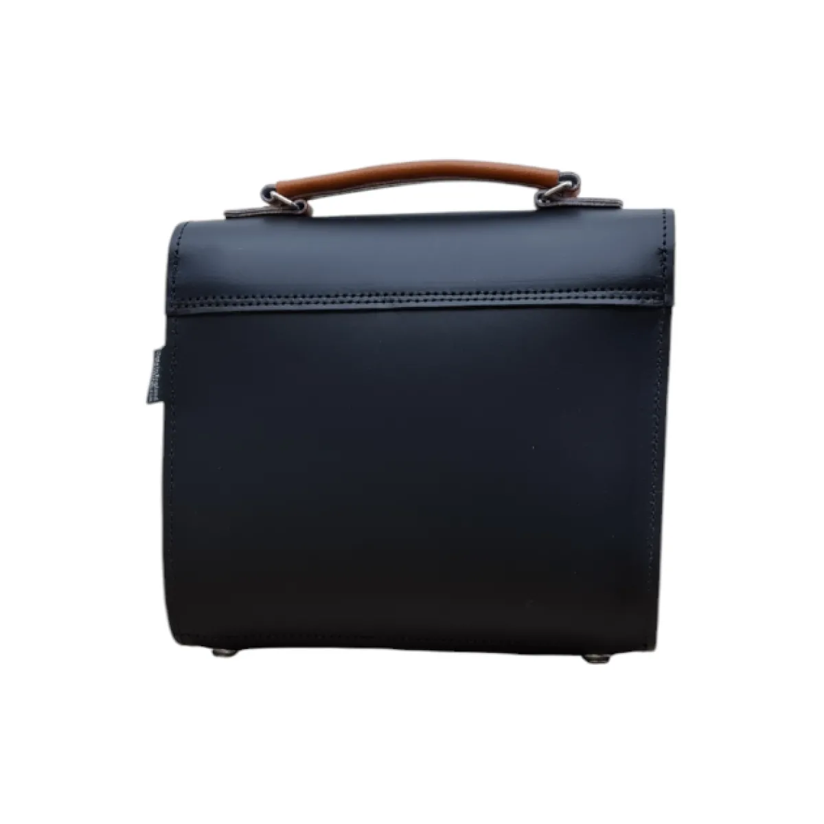 Zatchels Handmade Leather Two Tone Sugarcube Handbag Black - Burnt Orange><noscript><img width=