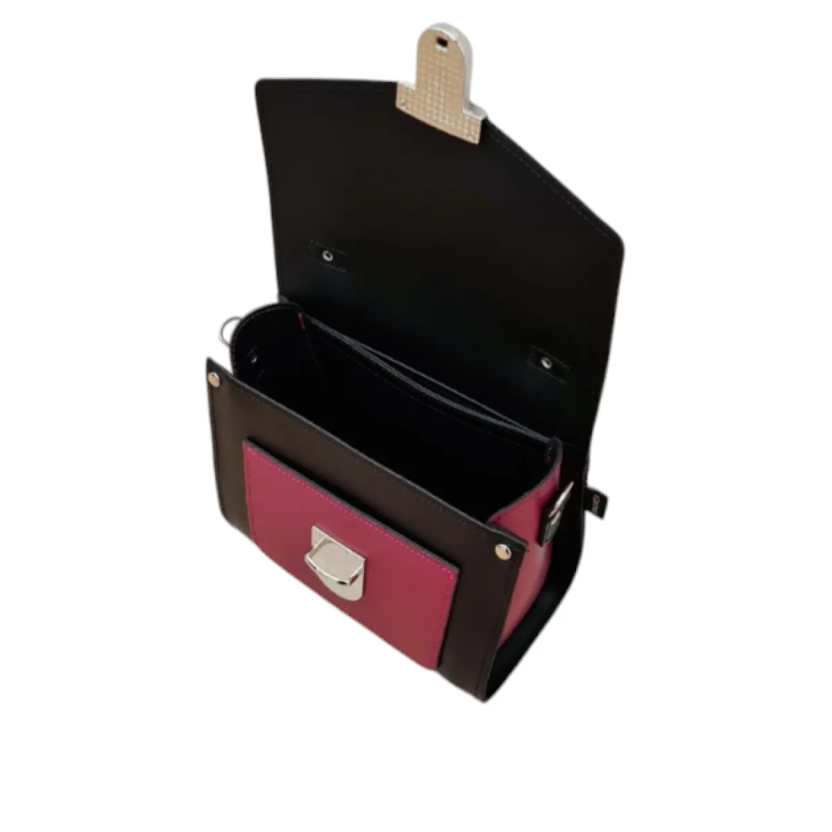 Zatchels Handmade Leather Two Tone Sugarcube Handbag Black - Magenta><noscript><img width=