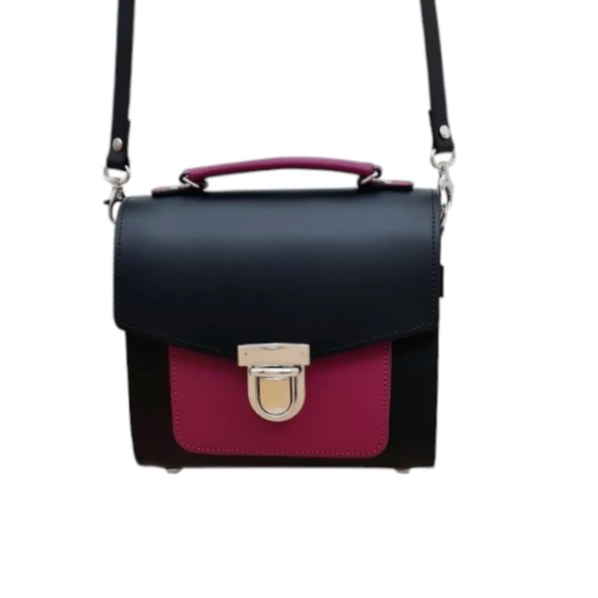 Zatchels Handmade Leather Two Tone Sugarcube Handbag Black - Magenta><noscript><img width=