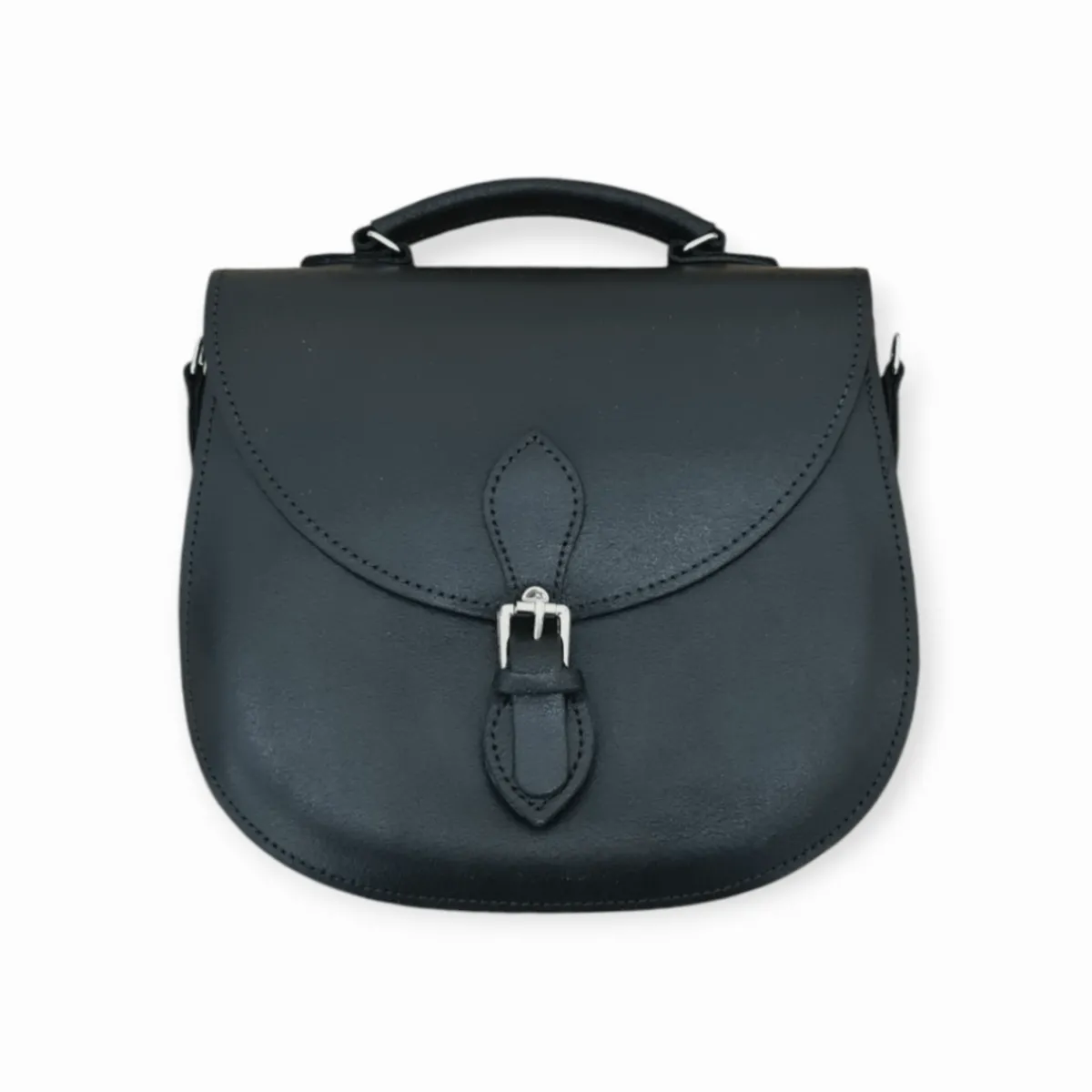 Zatchels Handmade Tannery Leather Saddle Bag - Black>Women Saddle Bags|Women's Tannery Collection