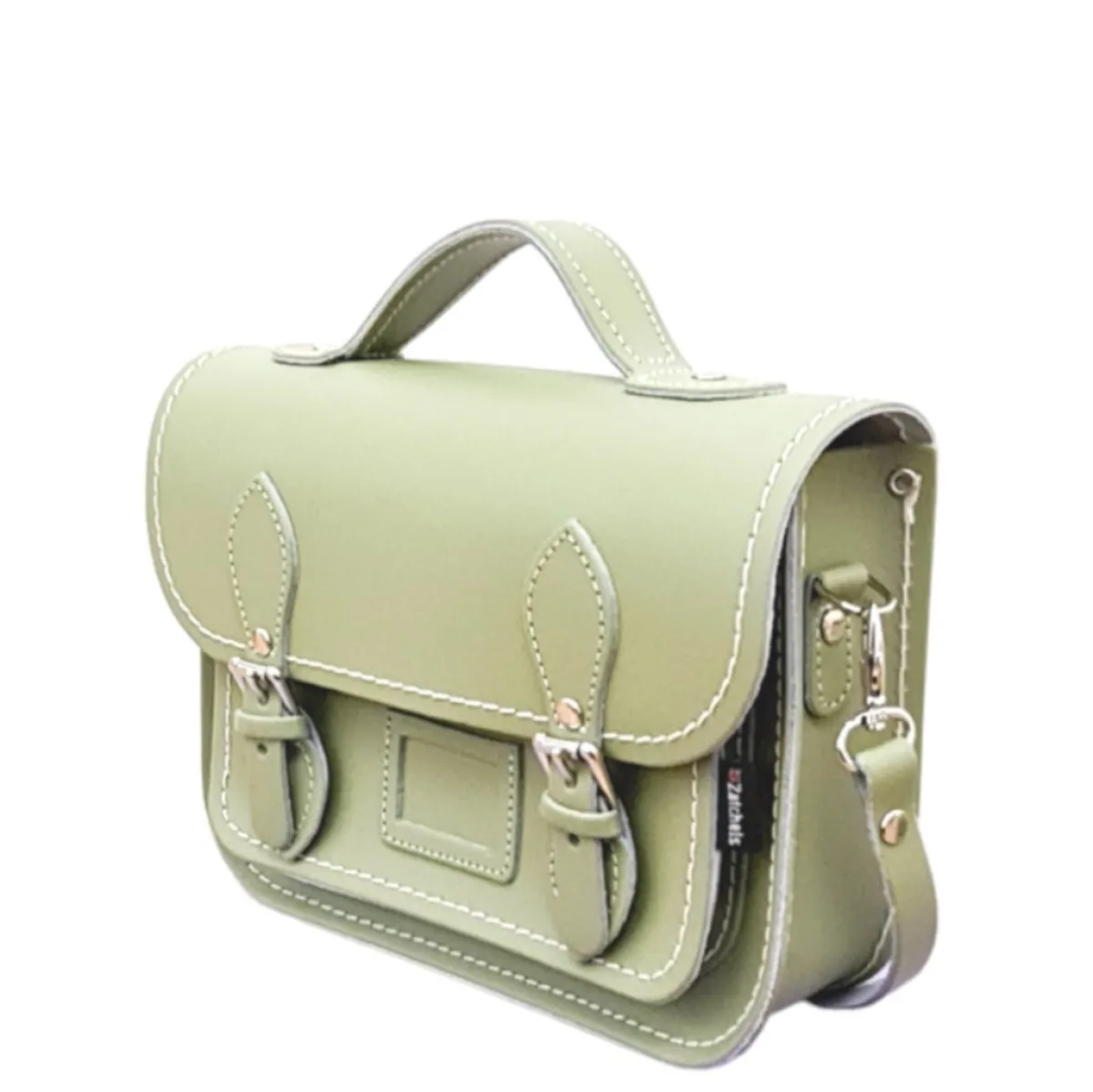 Zatchels Leather Midi Satchel - Sage Green>Women Small Satchels|Midi Satchels