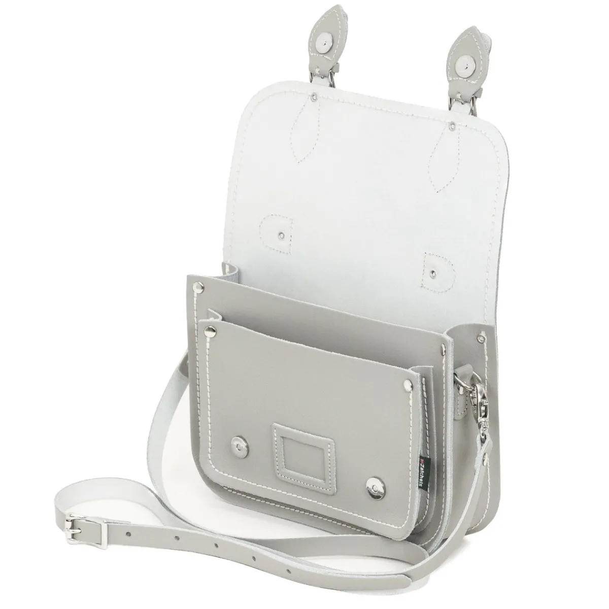 Zatchels Leather Midi Satchel - Ghost Grey><noscript><img width=