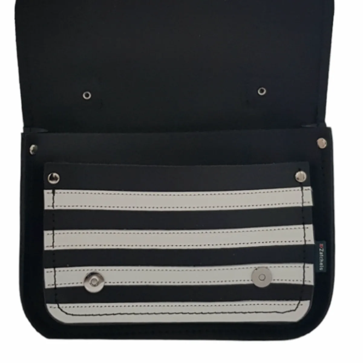 Zatchels Leather Midi Satchel - Gothic Striped White & Black><noscript><img width=